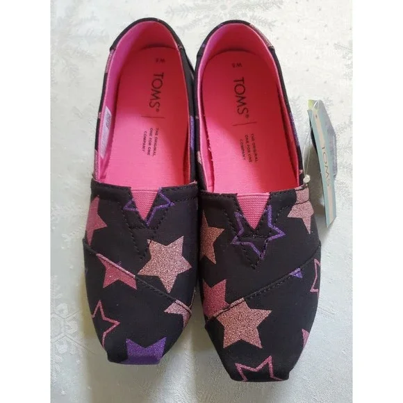 New In Box Toms Womens Alpargata Black Glitter Stars Print Shoes Size 5 - Picture 5 of 12